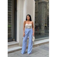 Palazzo Yanlar Düğme Detaylı Salaş Double Kumaş Pantolon Bebe Mavisi Palazzo Yanlar Düğme Detaylı Salaş Double Kumaş Pantolon Bebe Mavisi
