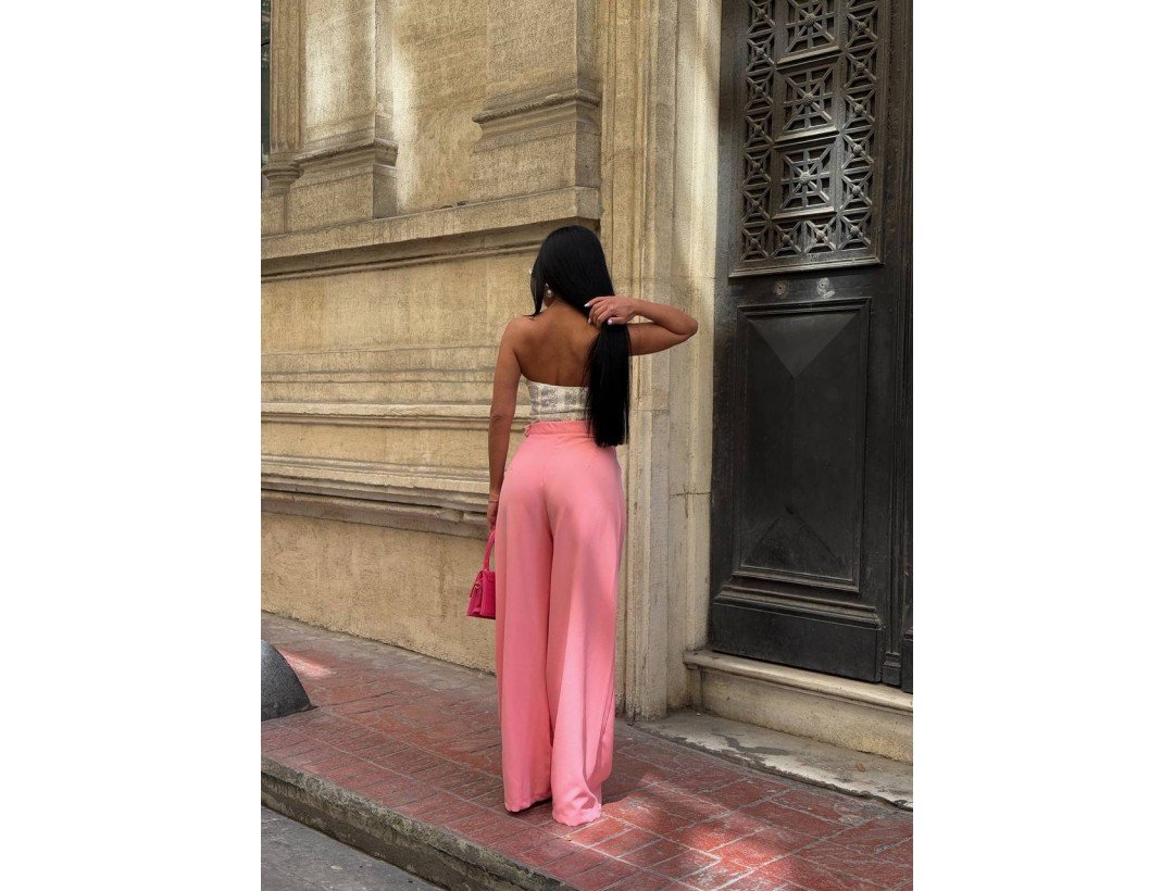 Palazzo Yanlar Düğme Detaylı Salaş Double Kumaş Pantolon Pembe Palazzo Yanlar Düğme Detaylı Salaş Double Kumaş Pantolon Pembe