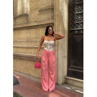 Palazzo Yanlar Düğme Detaylı Salaş Double Kumaş Pantolon Pembe Palazzo Yanlar Düğme Detaylı Salaş Double Kumaş Pantolon Pembe
