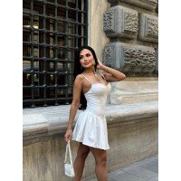 Lycra Fabric Volenli Ayarlanabilir Askılı Elbise Beyaz Lycra Fabric Volenli Ayarlanabilir Askılı Elbise Beyaz