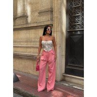 Palazzo Yanlar Düğme Detaylı Salaş Double Kumaş Pantolon Pembe Palazzo Yanlar Düğme Detaylı Salaş Double Kumaş Pantolon Pembe