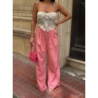 Palazzo Yanlar Düğme Detaylı Salaş Double Kumaş Pantolon Pembe Palazzo Yanlar Düğme Detaylı Salaş Double Kumaş Pantolon Pembe